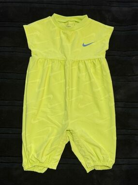 Nike Neon Yellow Infant Romper with Blue Swoosh (6 months)